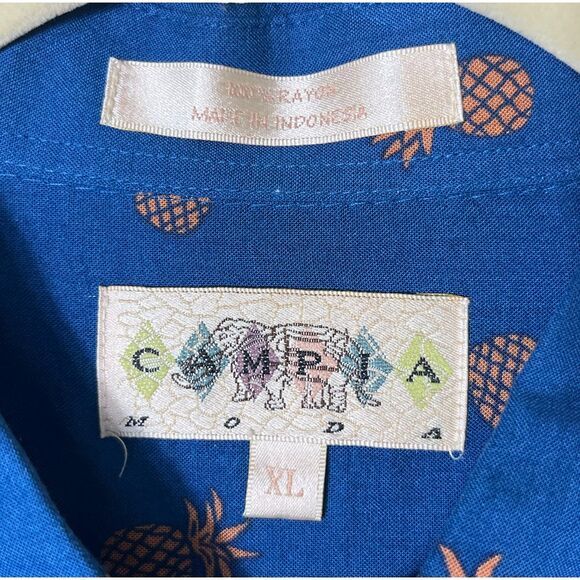 Men Campia Blue Pineapple All over Print Hawaiian Shirt Button Down XL EUC - Picture 5 of 7